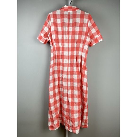 Boden Louise Midi Shirt Dress Womens US 10 Coral Plaid Check 100% Linen - Picture 5 of 7